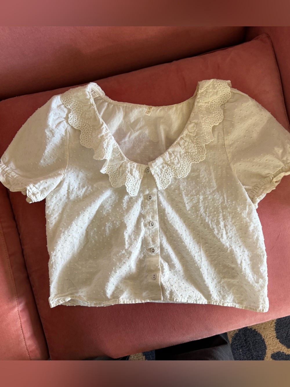 Rylee + Cru White Eyelet Button-Up Top with Scalloped Collar medium